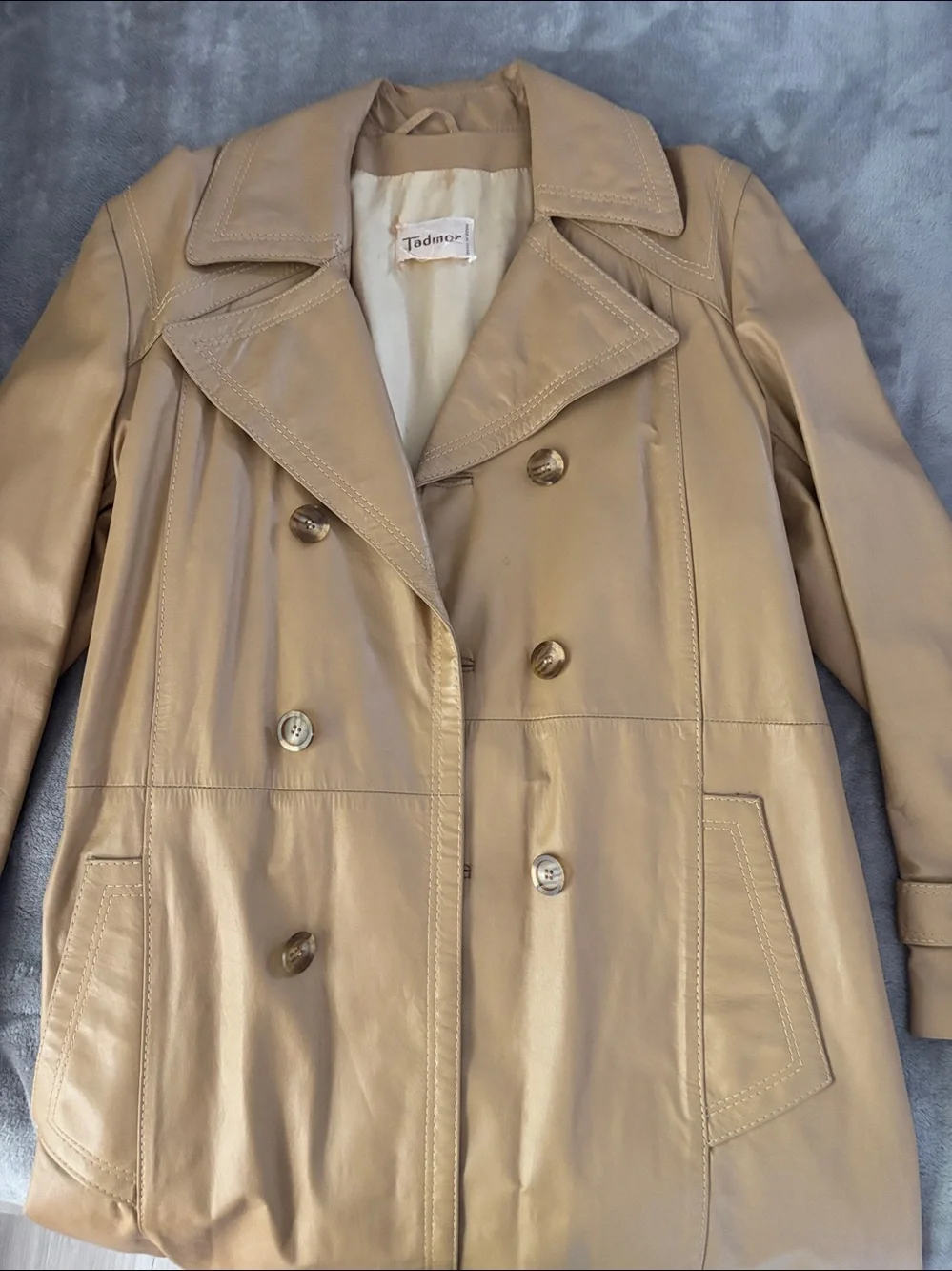 Tadmor Double-Breasted Vintage Leather 80’s Trench Coat in‎ Tan size M EU 38